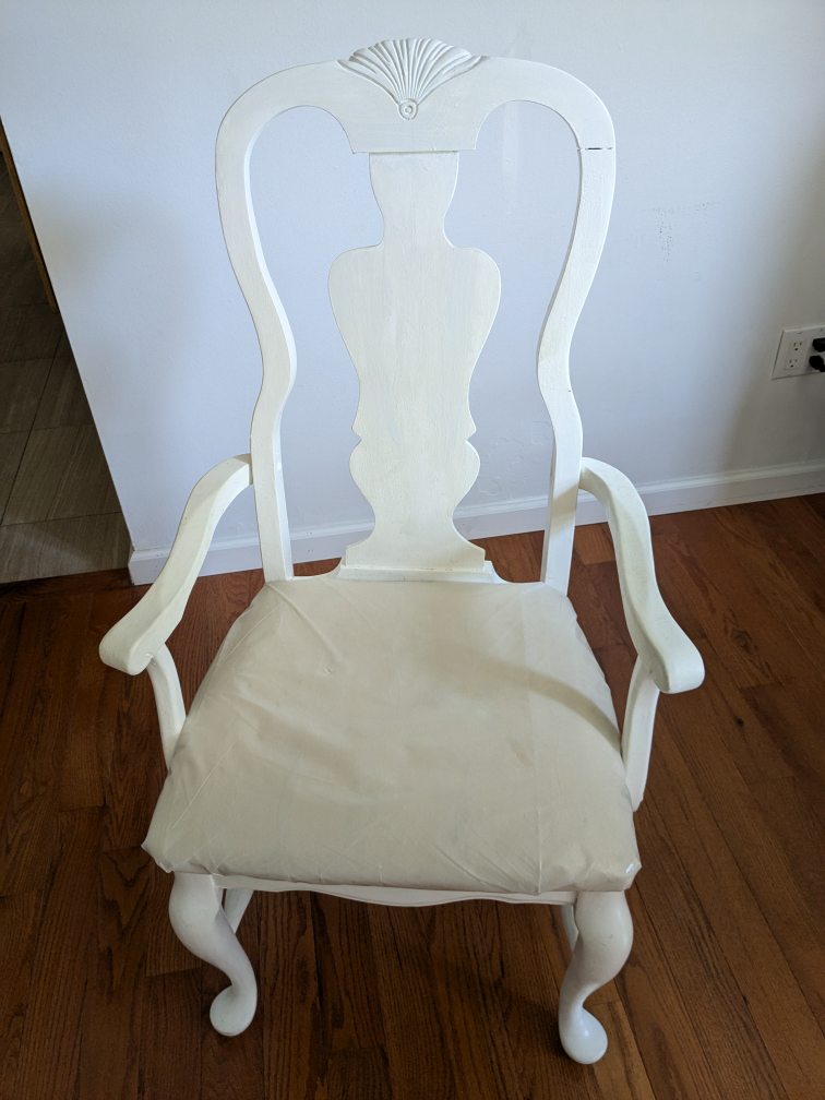 armed white wooden chair
