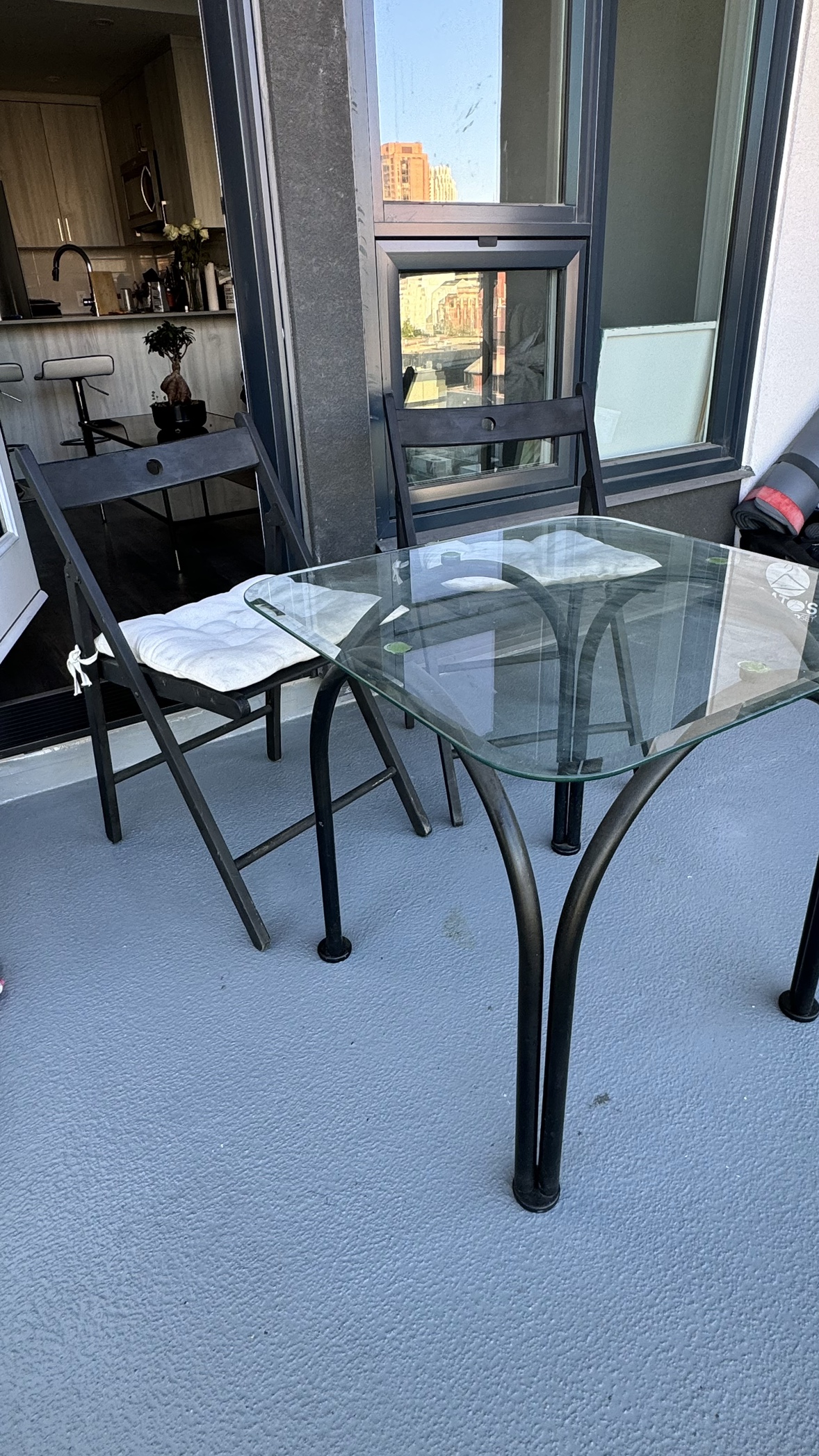 Glass Patio Table and Two Chairs