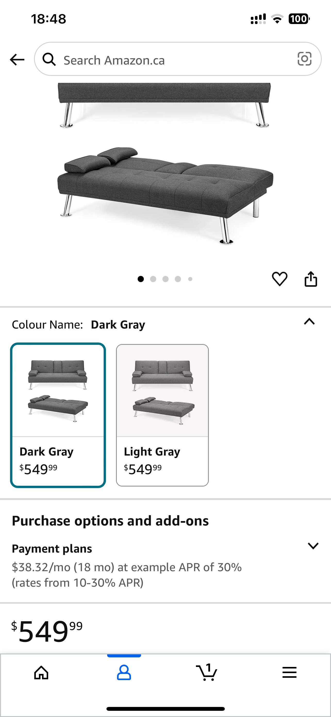 Futon Sofa Bed, Dark Grey (Like New) - photo 5