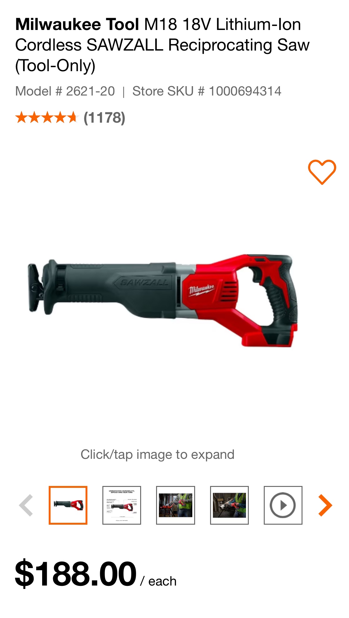 Milwaukee M18 Sawzall Reciprocating Saw