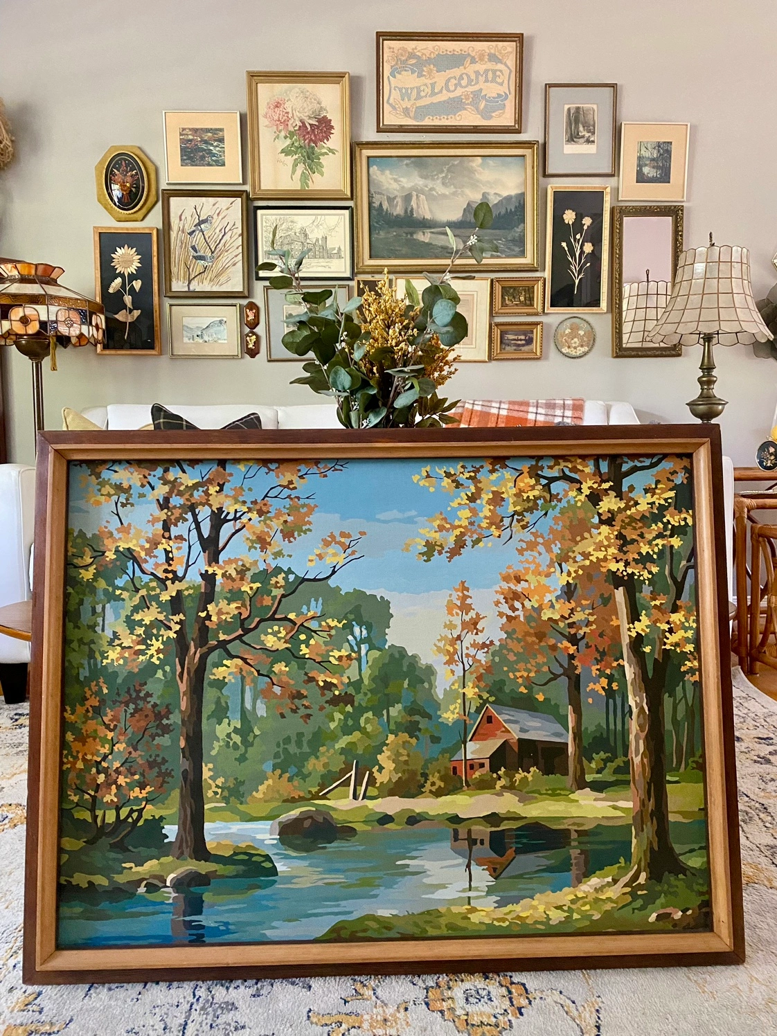 Vintage Framed Paint by Number Cabin in the Woods Painting Karrot