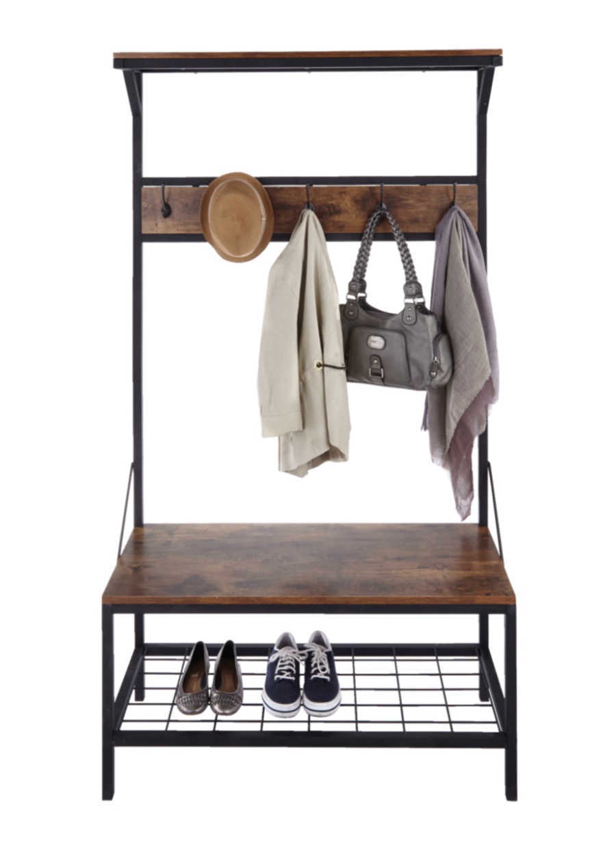 Entryway Coat Rack, Bench with Shoe Storage and Shelf