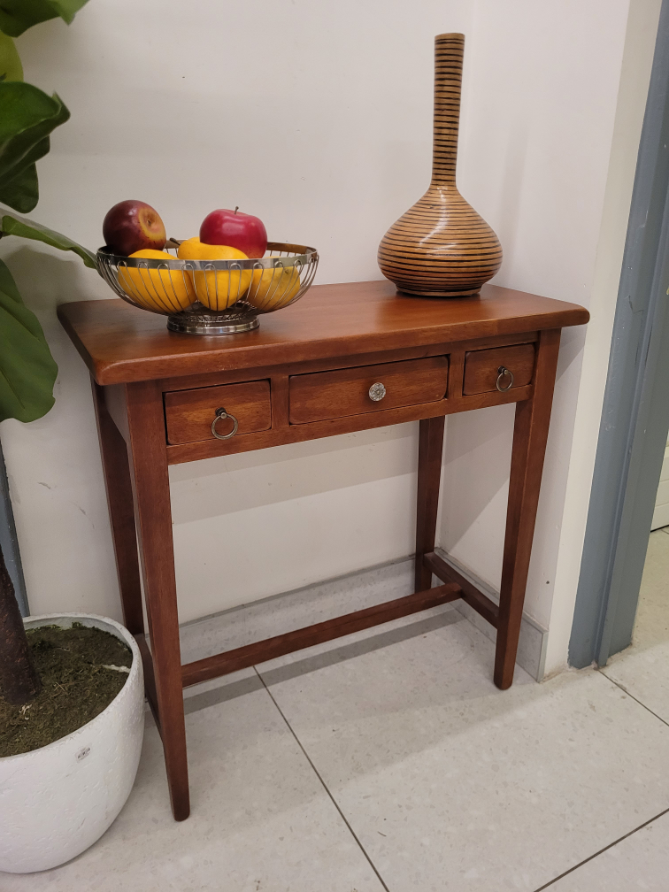 Rustic Solid Wood Console Entrway Table With 3 Storage Drawers