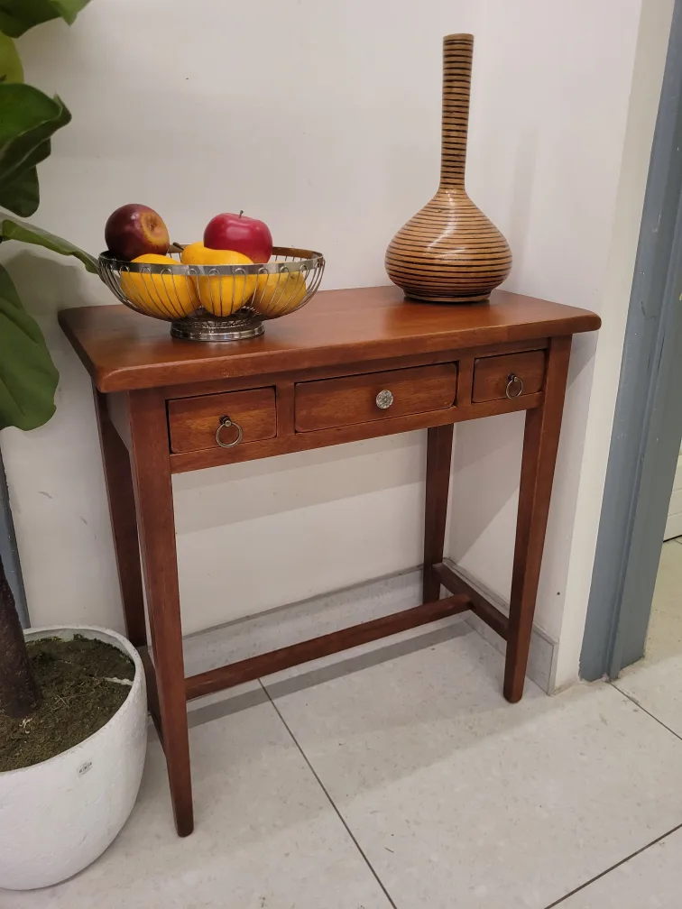 Rustic Solid Wood Console Entrway Table With 3 Storage Drawers thumbnail