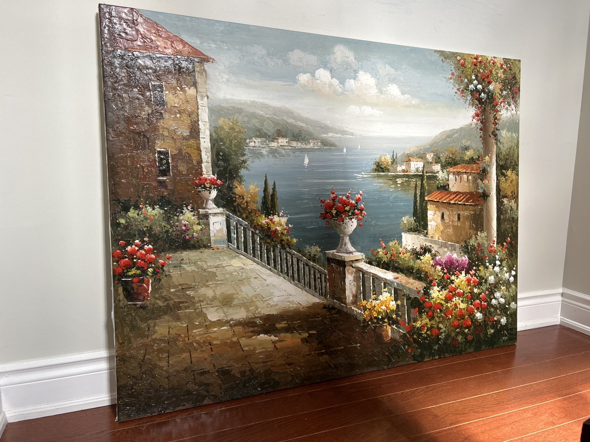Large Canvas Painting with Mediterranean Landscape