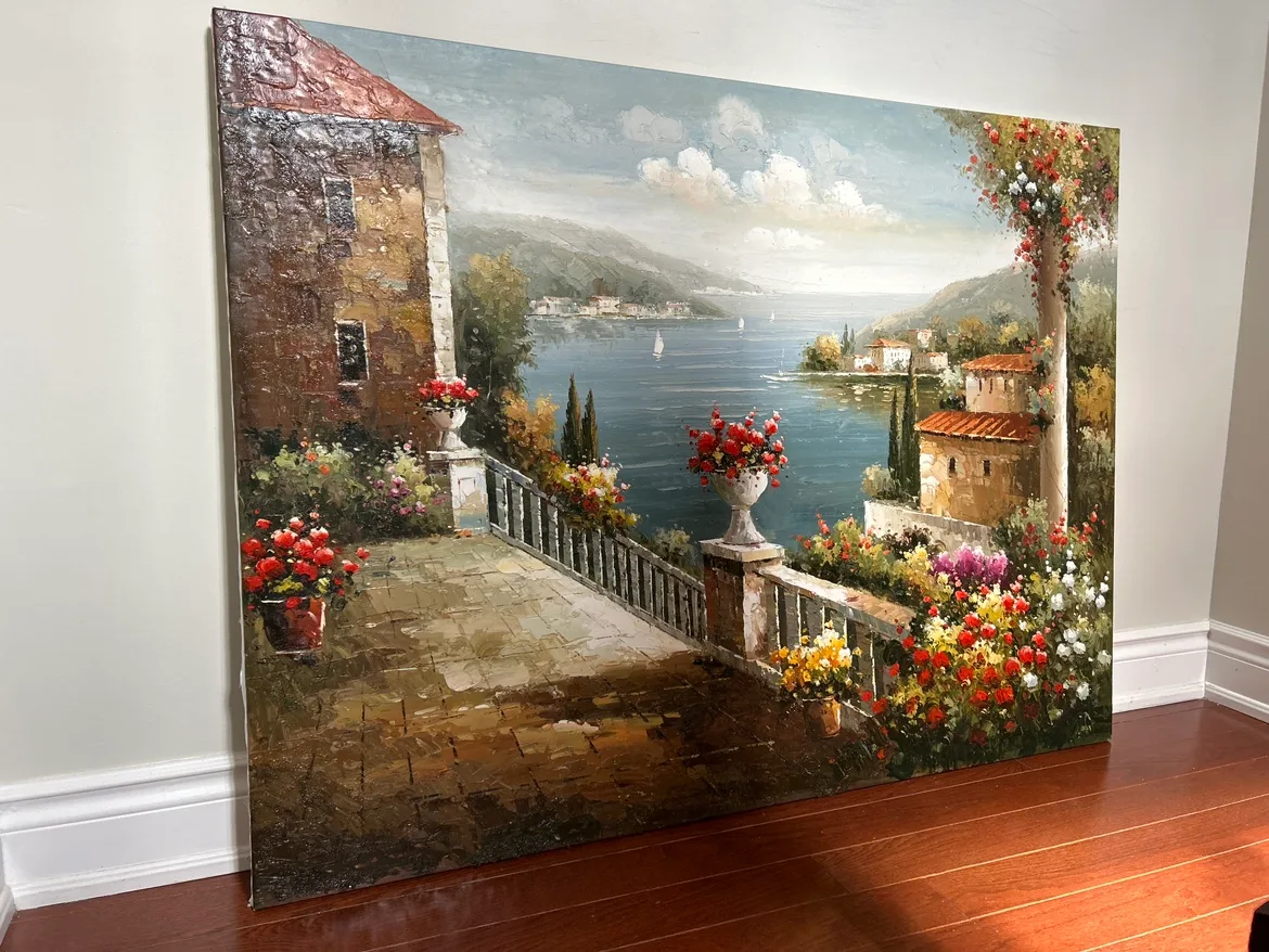 Large Canvas Painting with Mediterranean Landscape thumbnail
