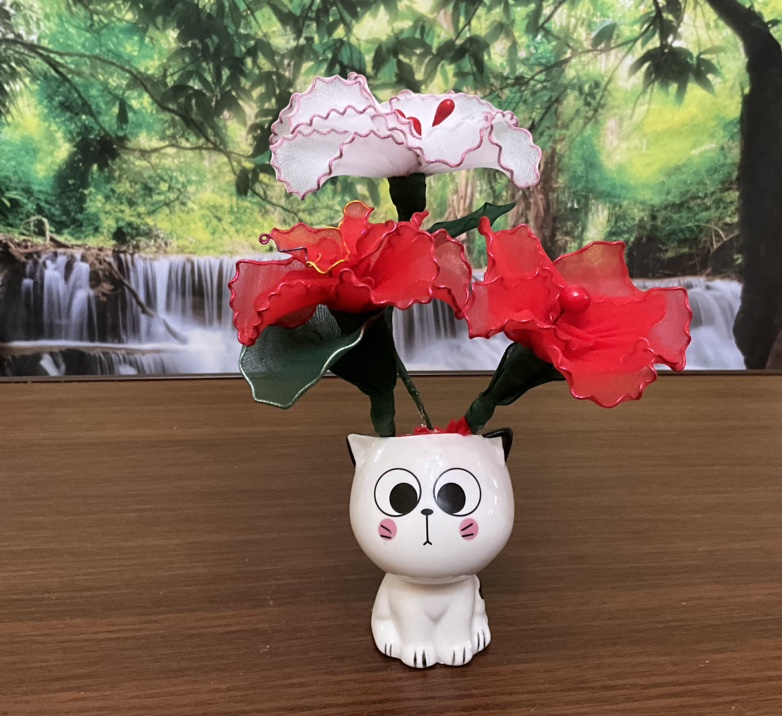 Cat Planter with Flowers