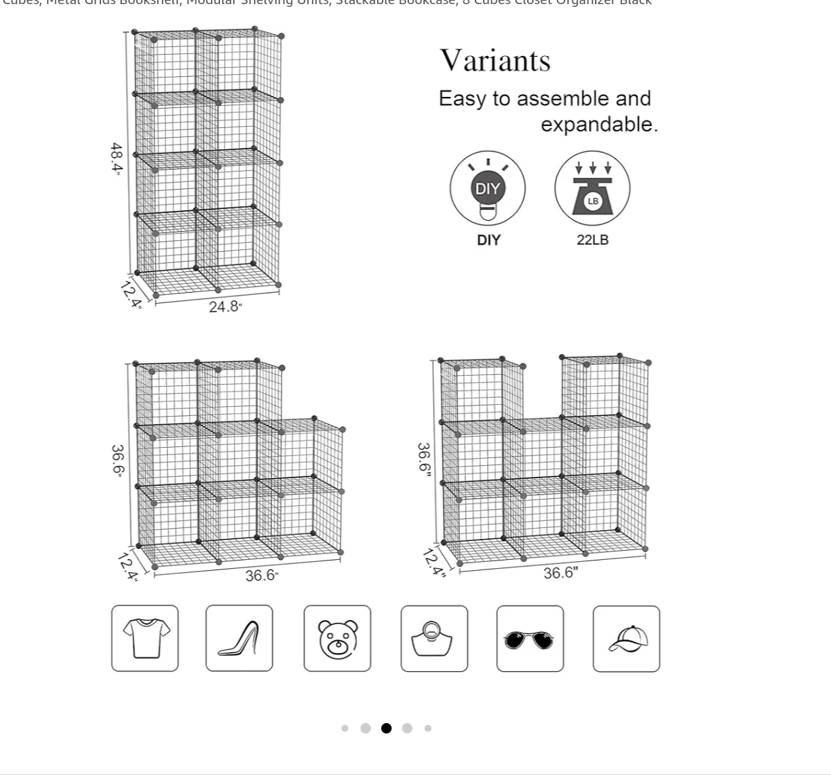 8 Cube Wire Shelving Unit And 2 white additional wire shelfs