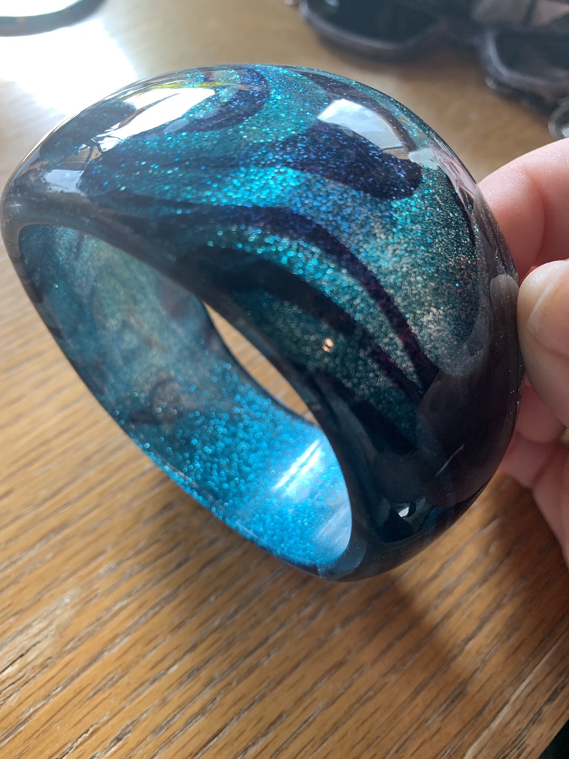 Blue and Black Swirl Lucite Bangle
