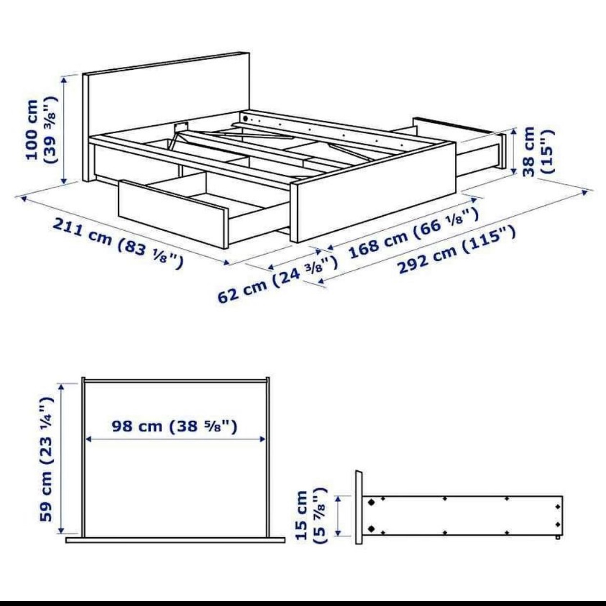 IKEA MALM Queen Bed Frame with under bed drawers - photo 3