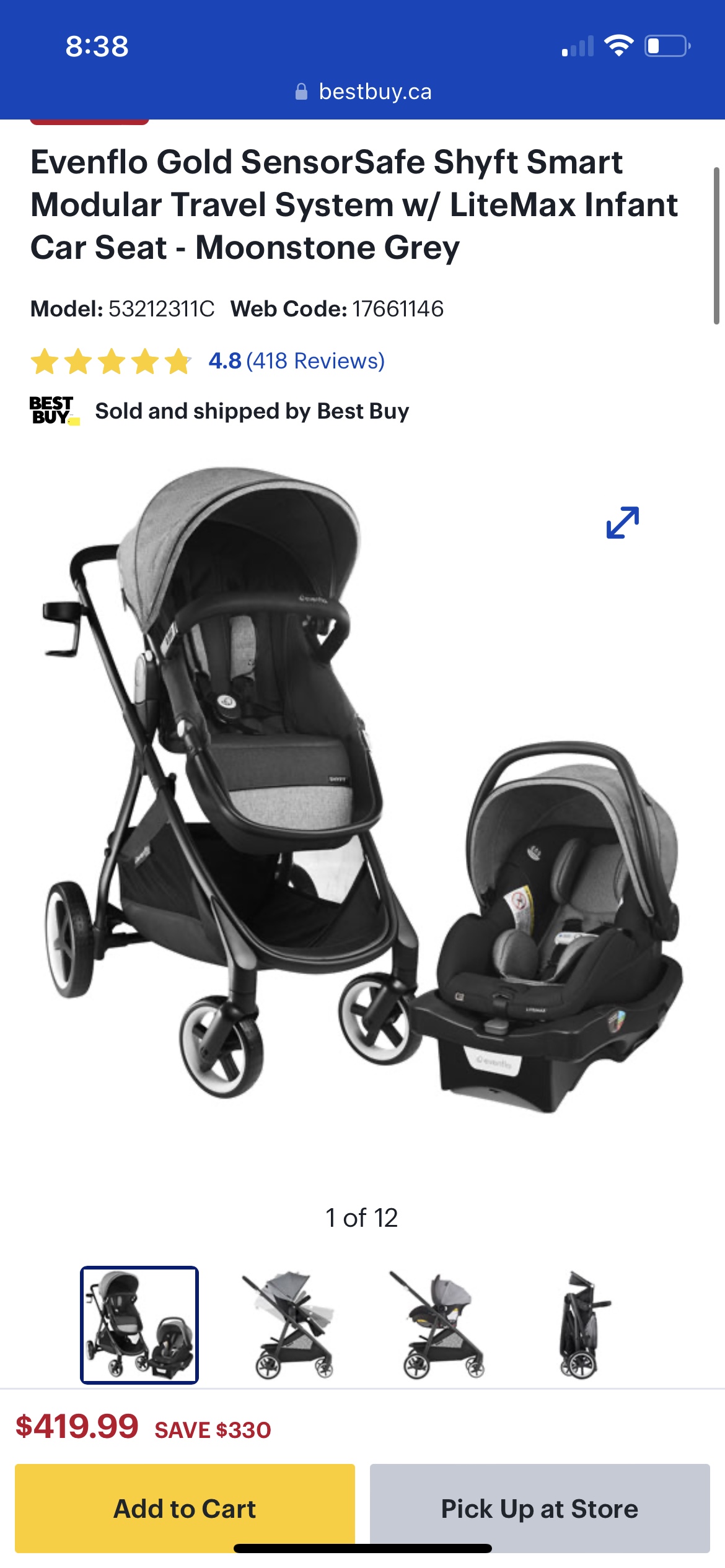 Evenflo SensorSafe Shyft Smart Modular stroller and car seat - photo 2