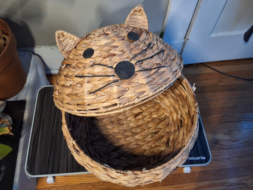 Cat Shaped Wicker Basket with Lid - photo 2