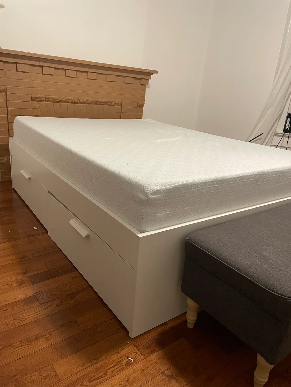 Queen Sized Mattress + Ikea BRIMNES White Bed Frame with Storage thumbnail