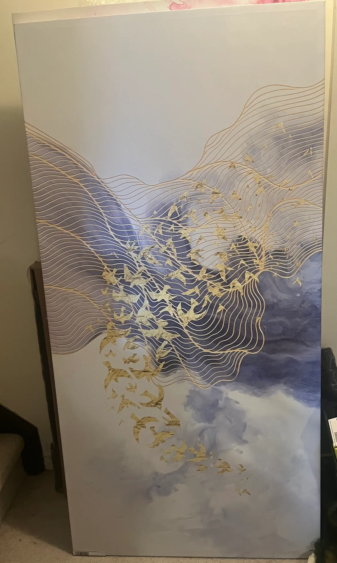 Large Abstract Canvas frame Wall Art blue / gold thumbnail