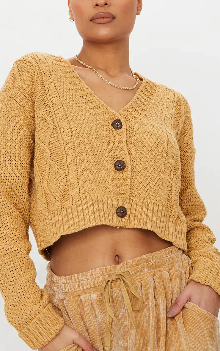 Mustard yellow crochet knit cardigan NWOT image indicator(5)