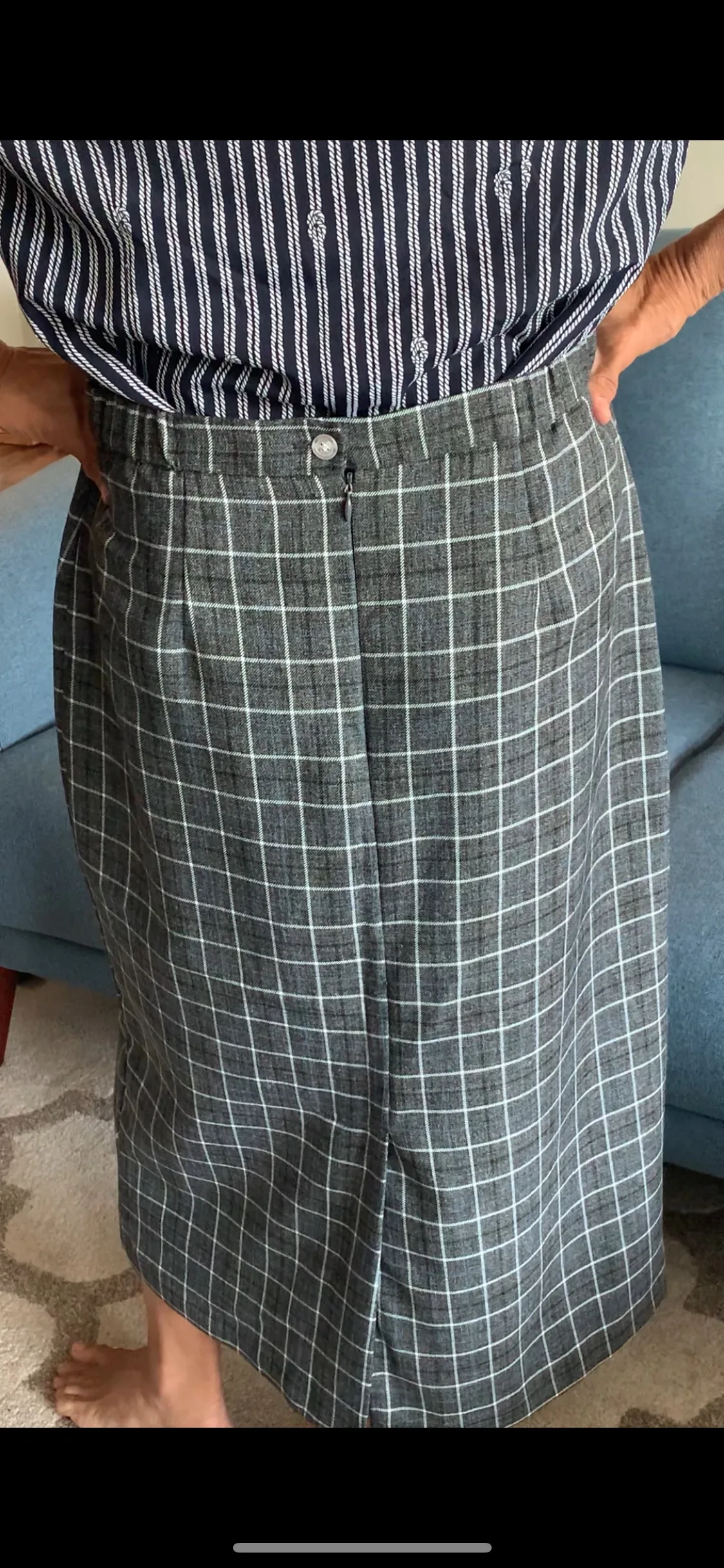Vintage Grey, Blue, Black, and White Plaid Midi Skirt image indicator(5)