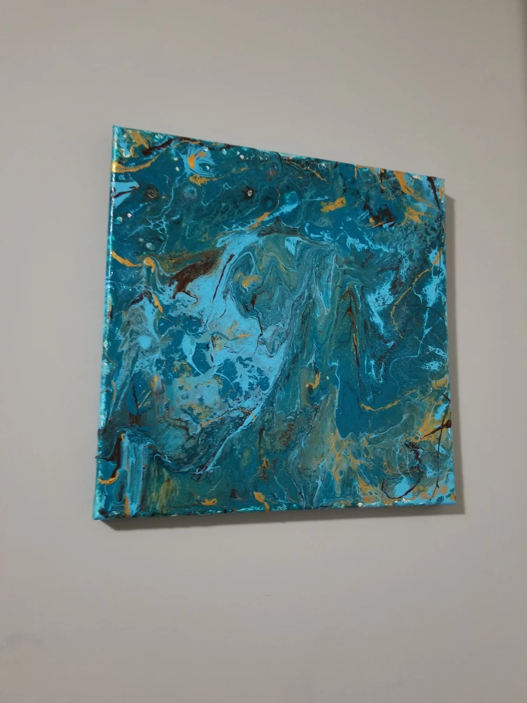 Teal and Gold Abstract Painting