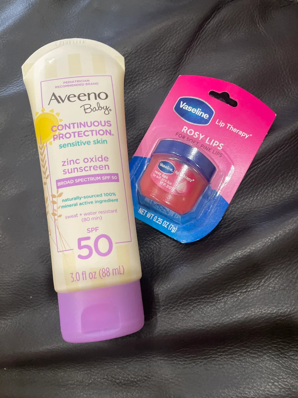 Aveeno Baby Sunscreen and Vaseline Rosy Lips thumbnail