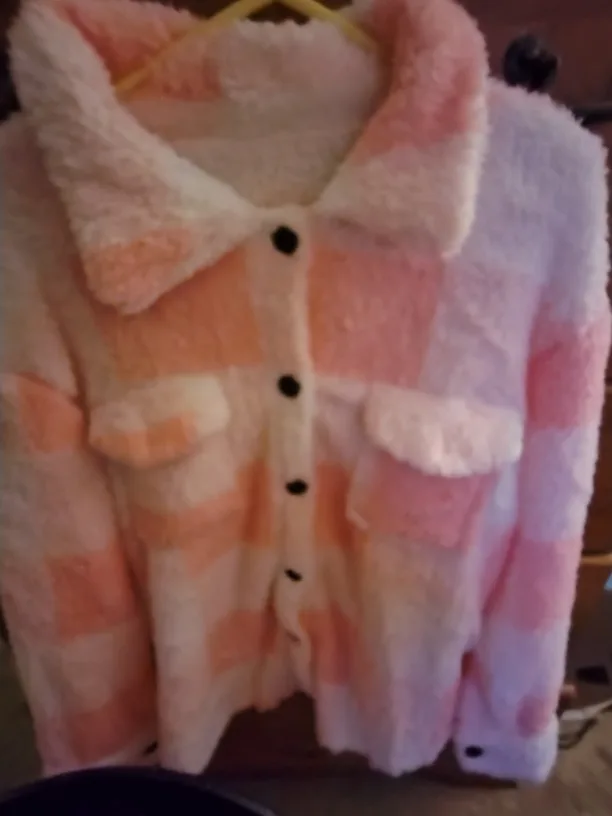 Pink and White Plaid Button Up shacket thumbnail