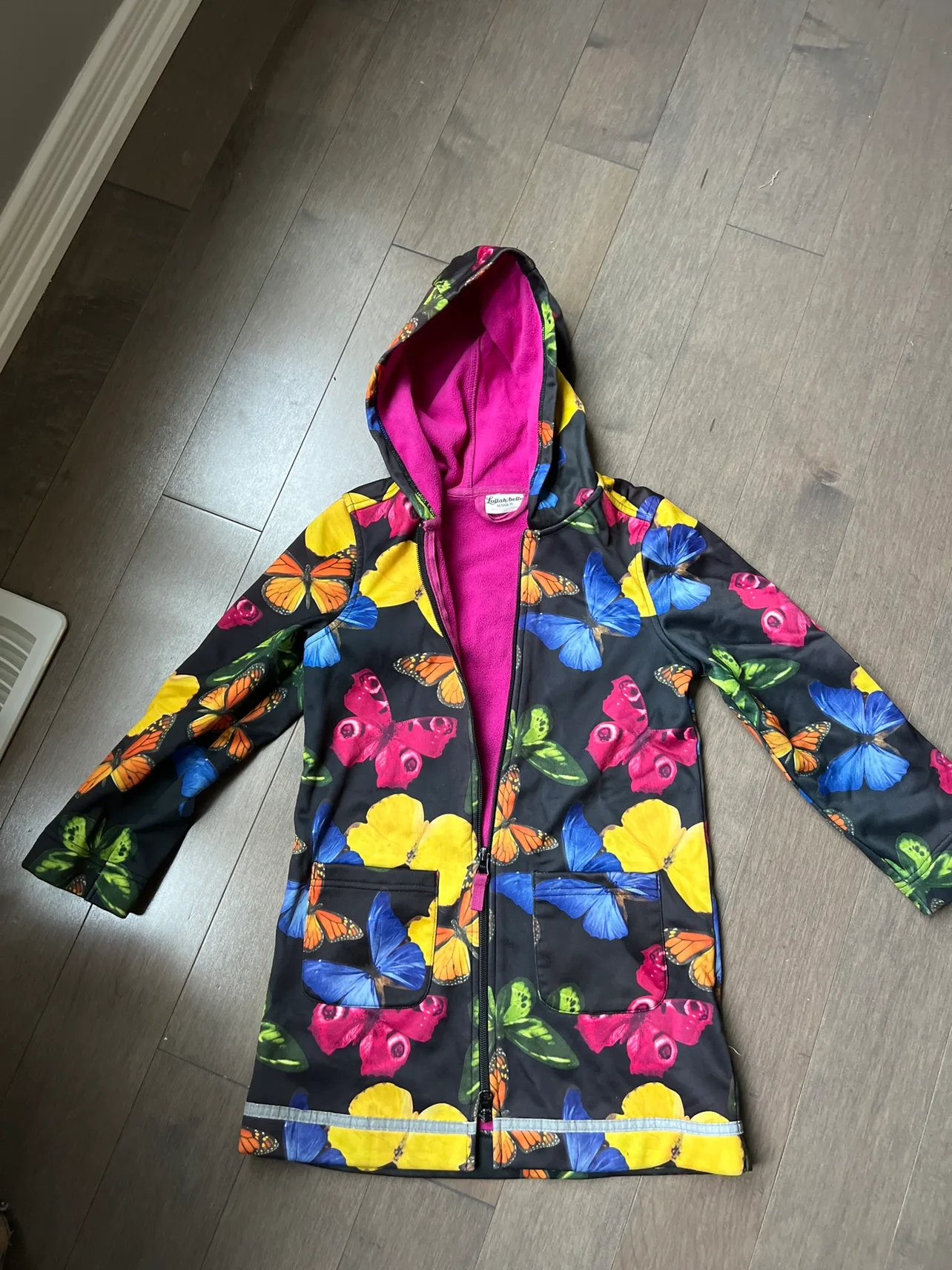 Lulabetta Butterfly Print Hooded rain jacket size 6-7 thumbnail