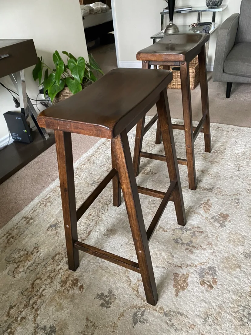 Pair of solid wood high quality  ASHLEY Stools. thumbnail