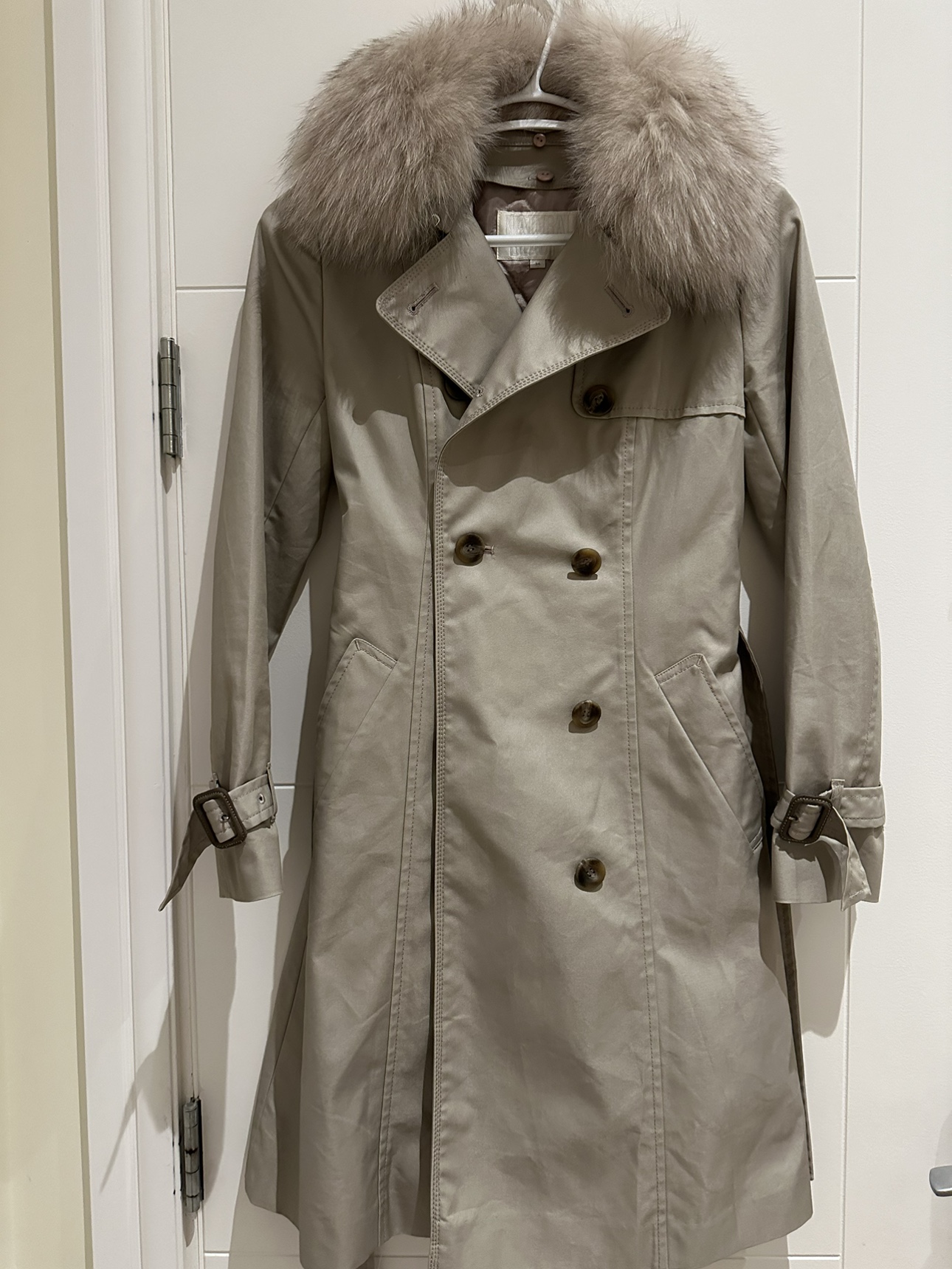 Fox Fur Collar Trench Coat