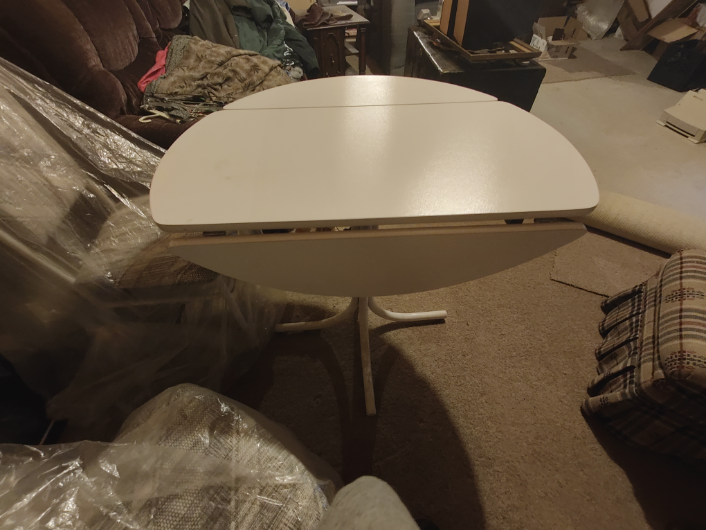 White Drop leaf Table and Two Chairs