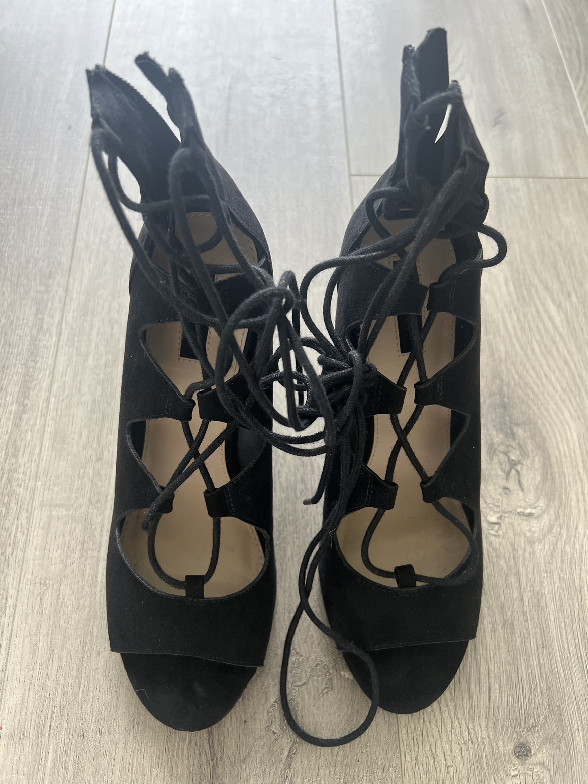 Black Lace Up Wedge Heels by Forever 21 Size 9 - photo 5