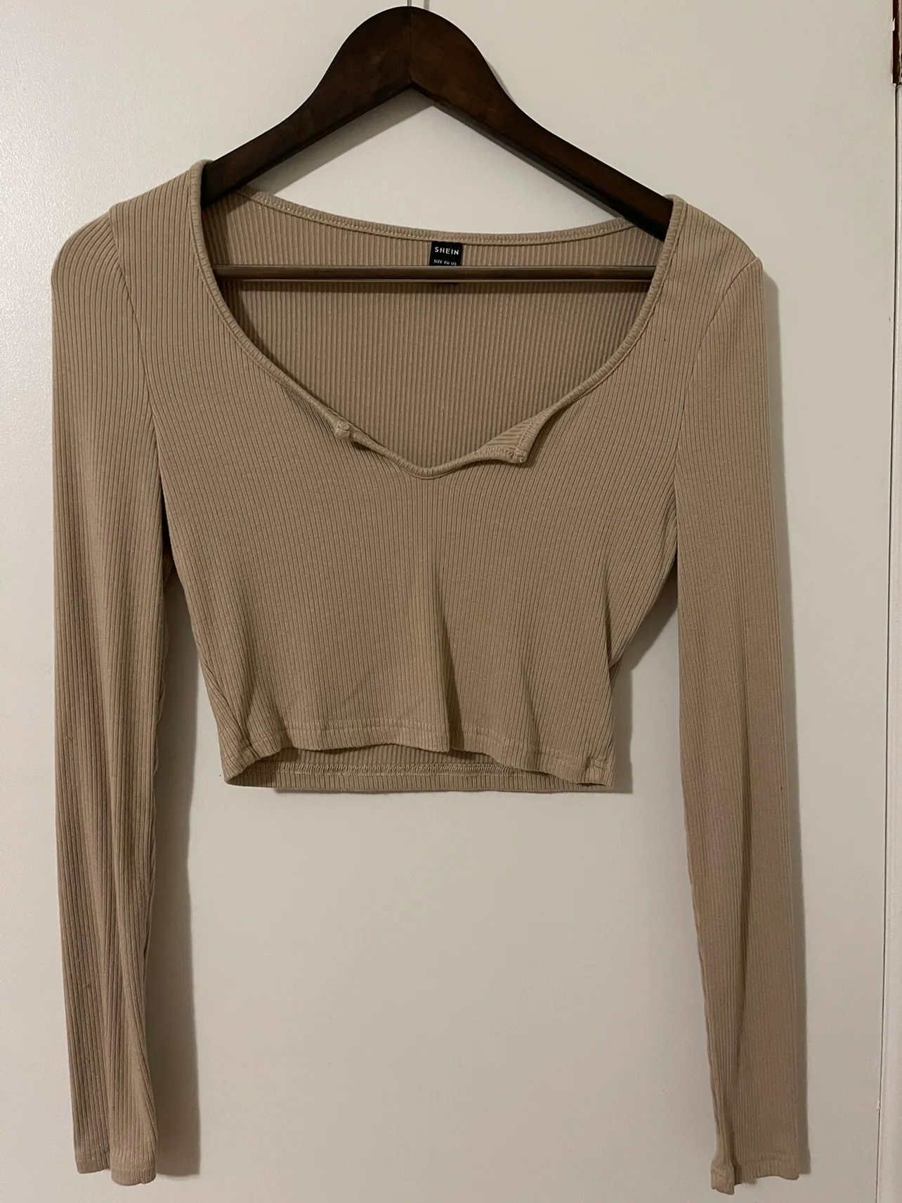 Beige Long Sleeve Crop Top