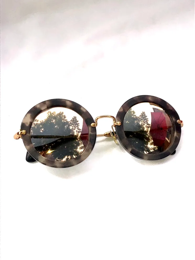 MIU MIU NOIR 13N Brown Havana Gold Retro Round Metal Sunglasses image indicator(7)