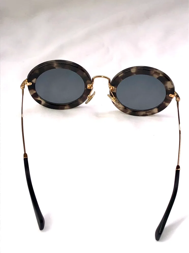 MIU MIU NOIR 13N Brown Havana Gold Retro Round Metal Sunglasses image indicator(3)