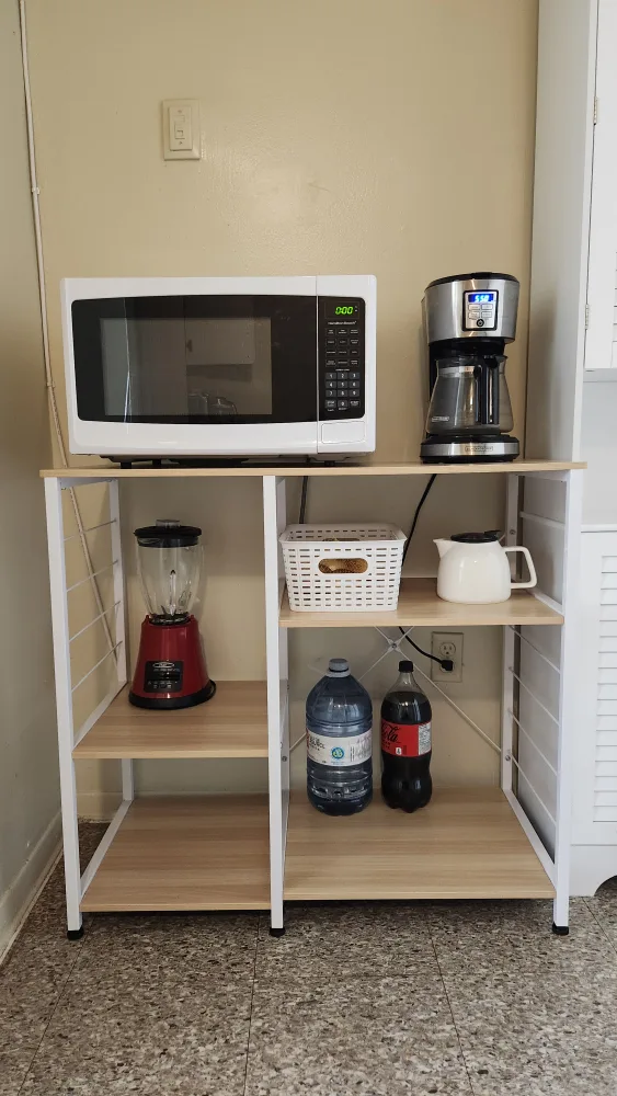 Wooden & white metal multifunctional kitchen shelf and storage thumbnail