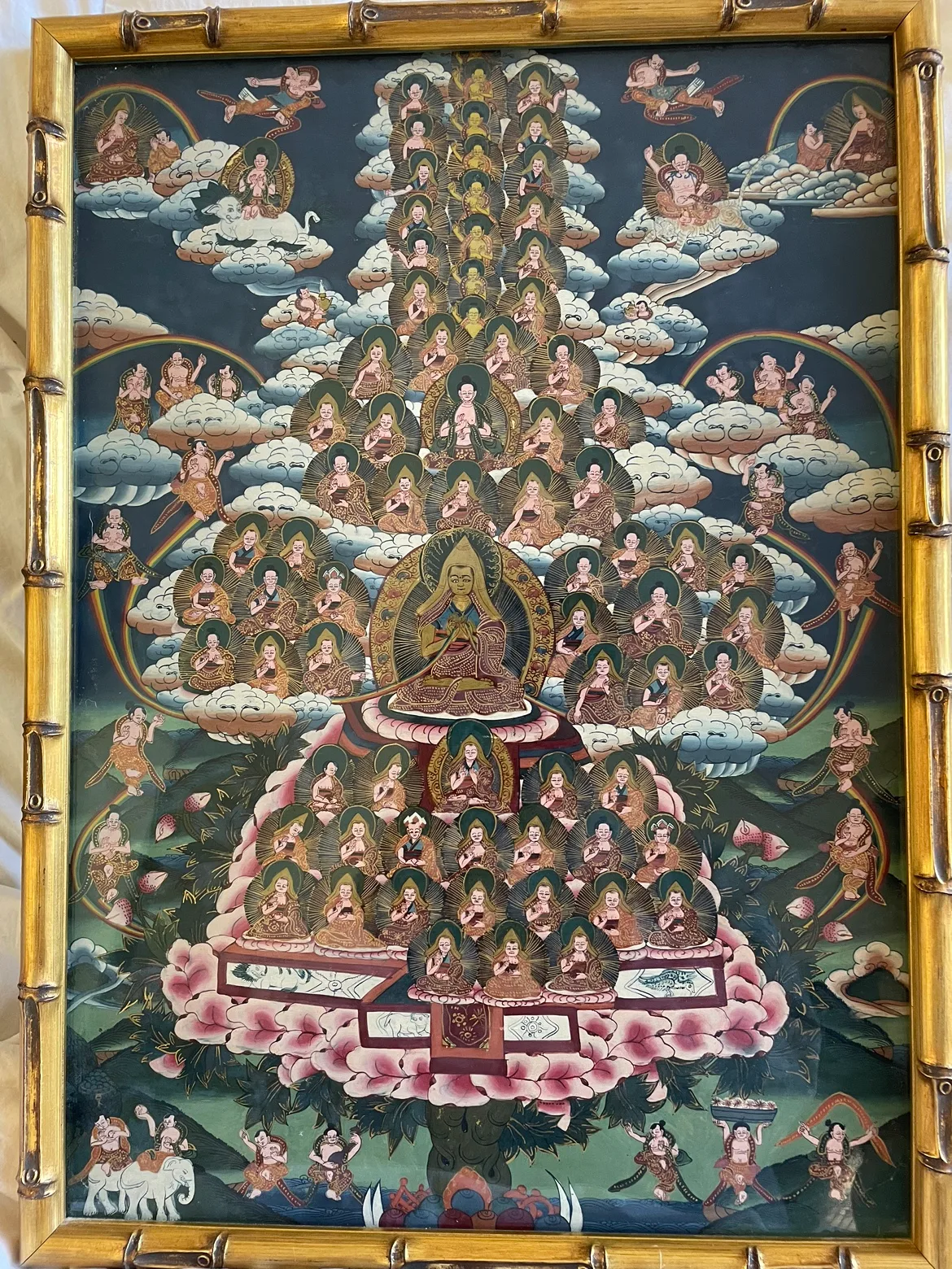 Framed mandala thangka original painting from India 70s thumbnail