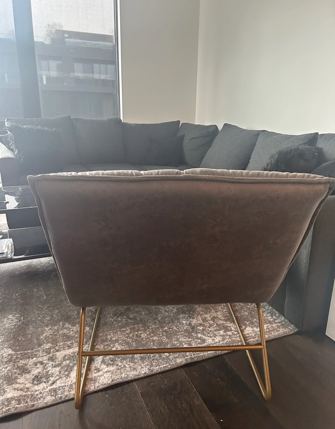 Two Grey Accent Chair with Gold Legs - photo 2