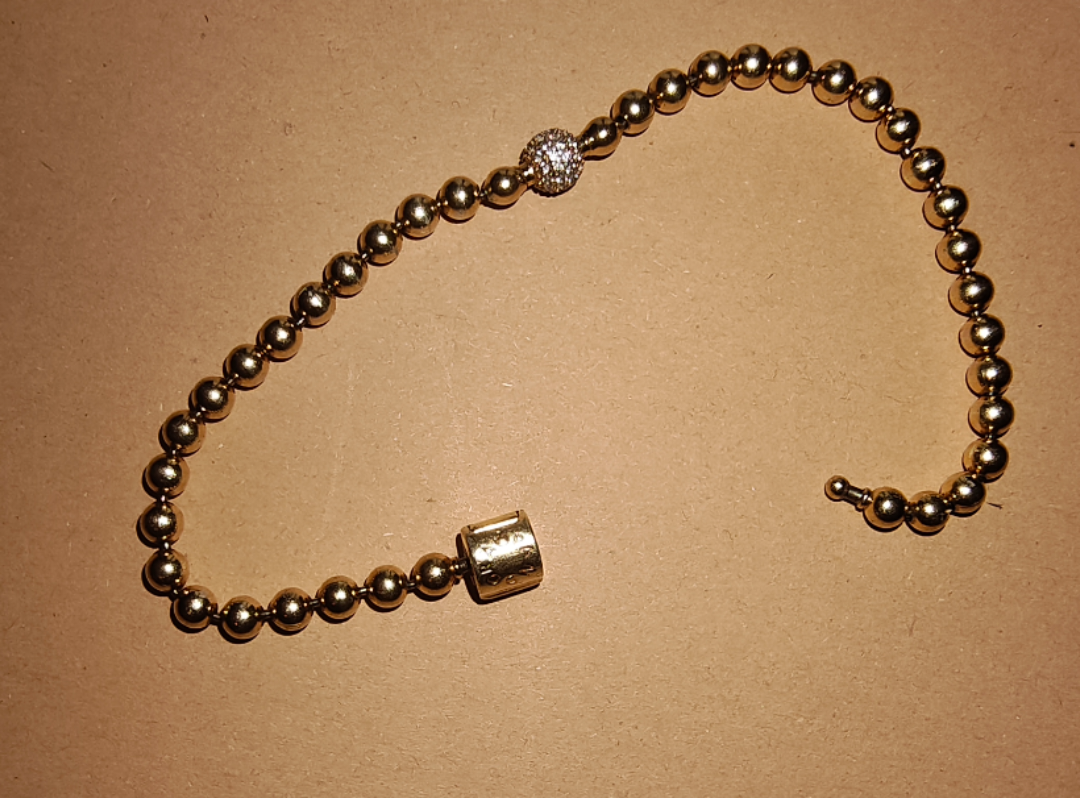 Gold Beaded Bracelet with Diamond Accent - photo 3