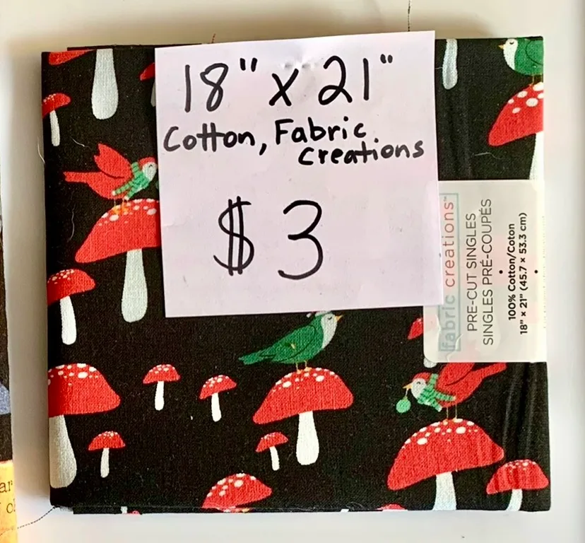 Mushroom/Bird Cotton Fabric thumbnail