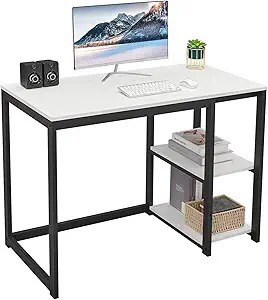White Computer Desk with Storage Shelf
