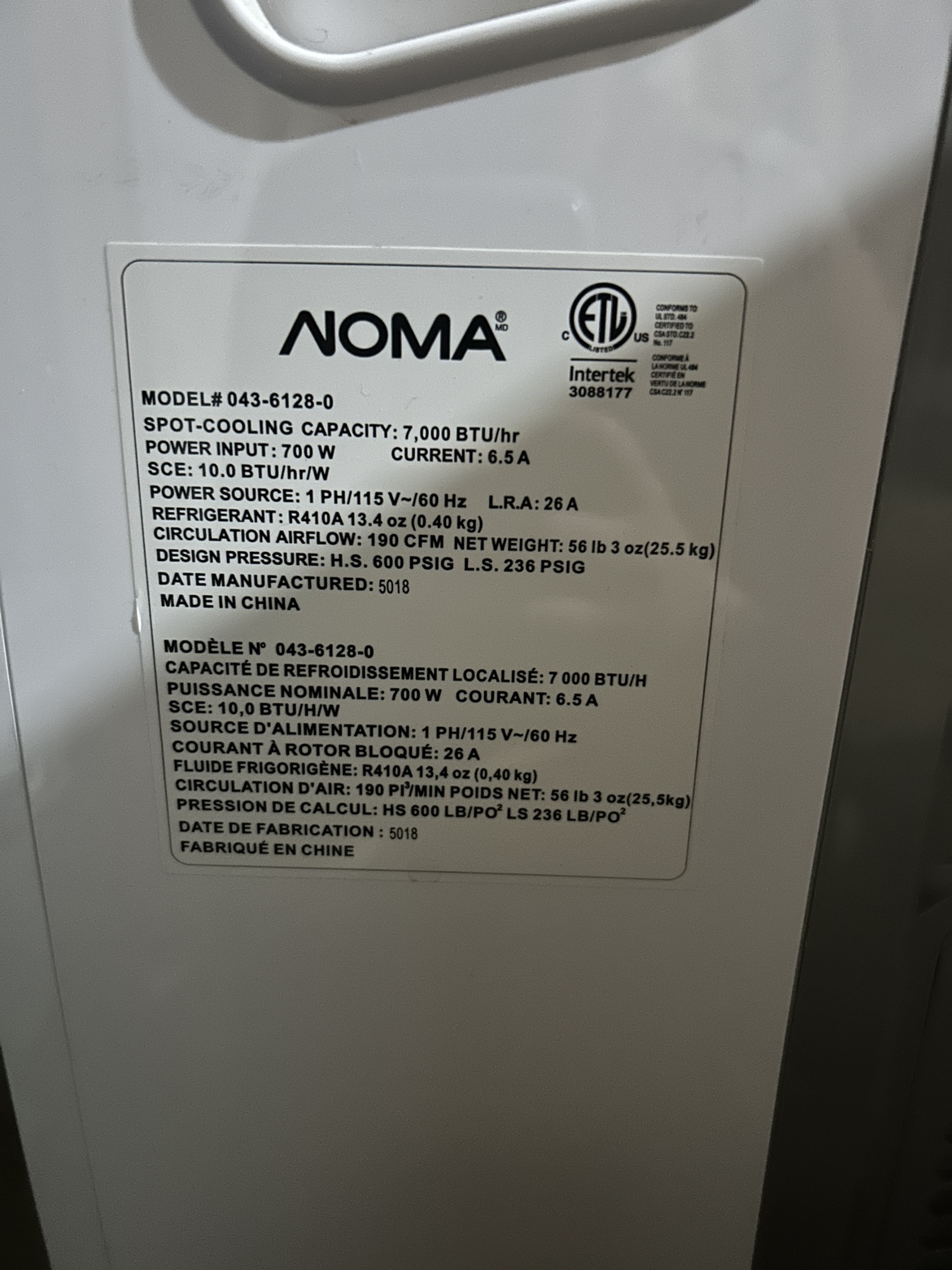 Noma Portable Air Conditioner - photo 5