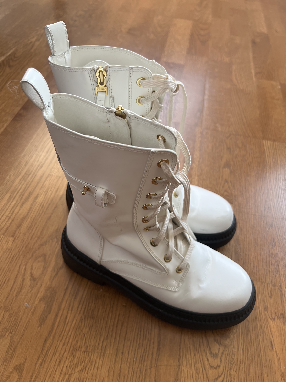 White Leather Combat Boots - photo 4