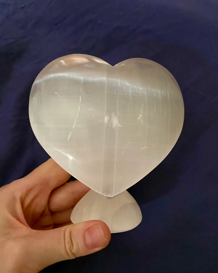 Large Genuine Moroccan Selenite Crystal Heart Sculpture image indicator(2)