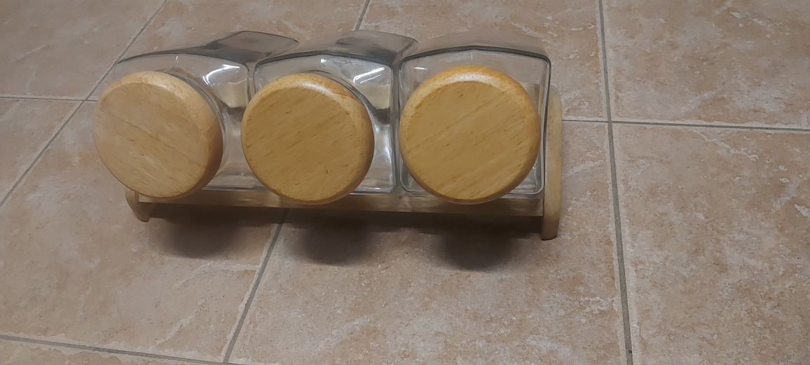 Glass Storage Jars with Wooden Lids and Stand (Cash only) - photo 2