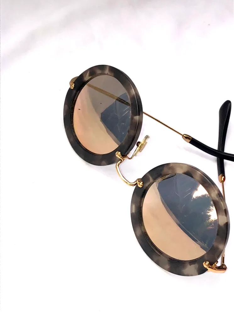 MIU MIU NOIR 13N Brown Havana Gold Retro Round Metal Sunglasses image indicator(9)
