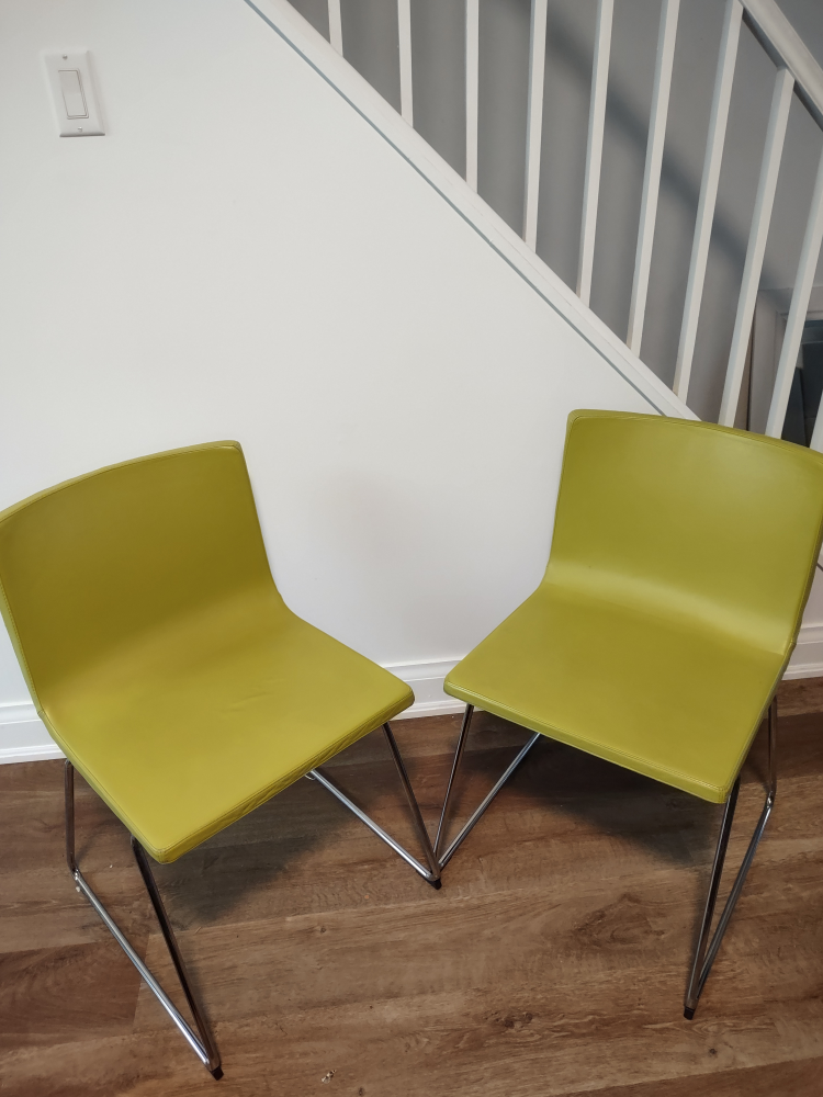 Pair of lime green Ikea Bernhard dining chairs