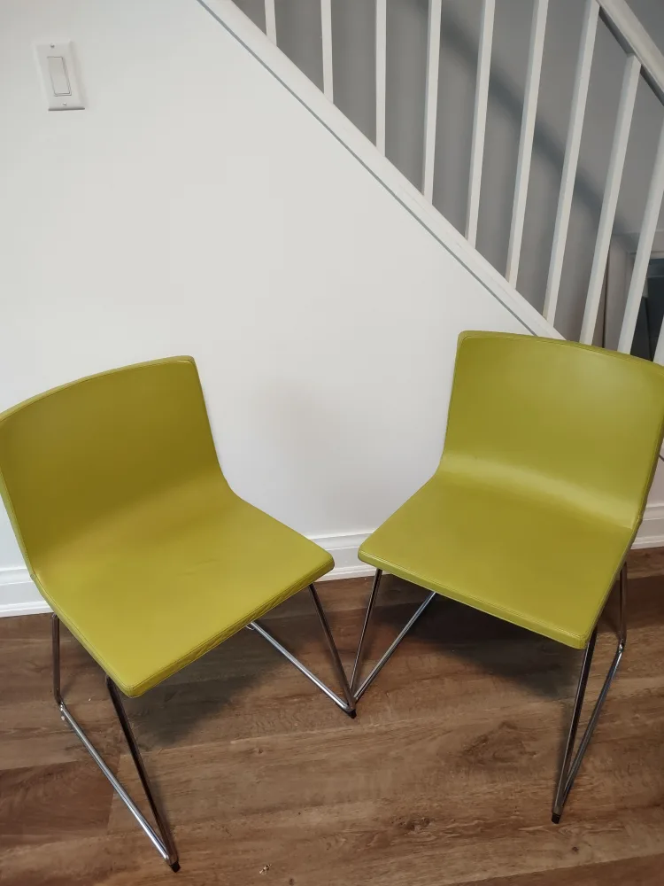 Pair of lime green Ikea Bernhard dining chairs thumbnail