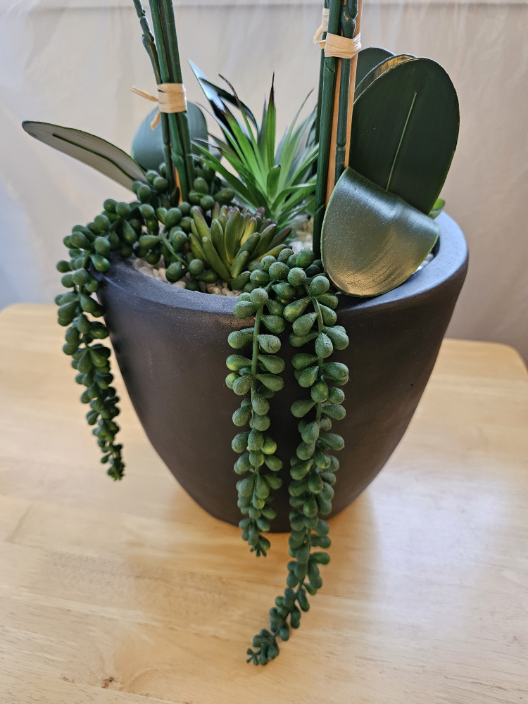 Faux Orchid Arrangement 36" with Succulents in Black Pot - photo 3