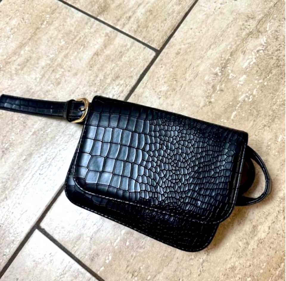Black Crocodile Embossed Belt Bag - photo 4