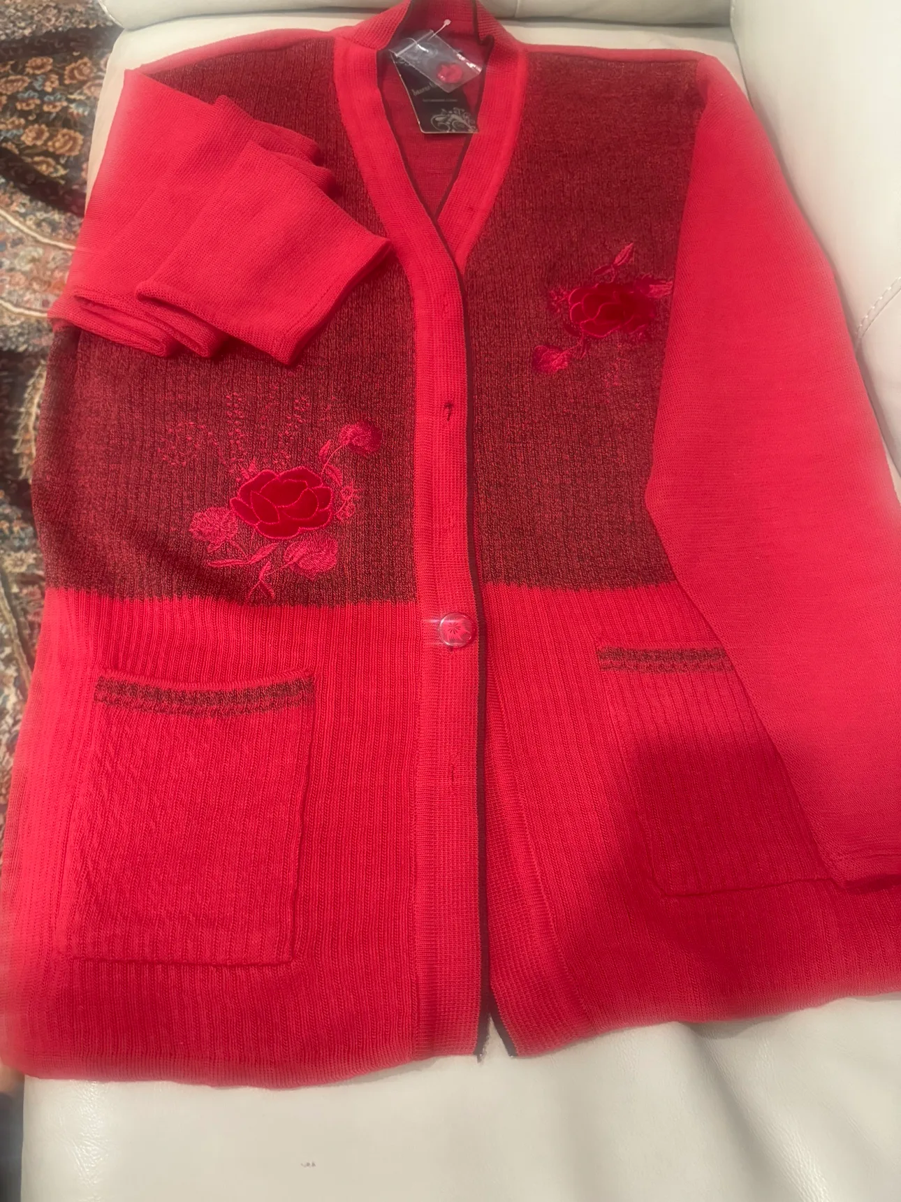 BN Red Cardigan Sweater with Embroidered Flowers thumbnail