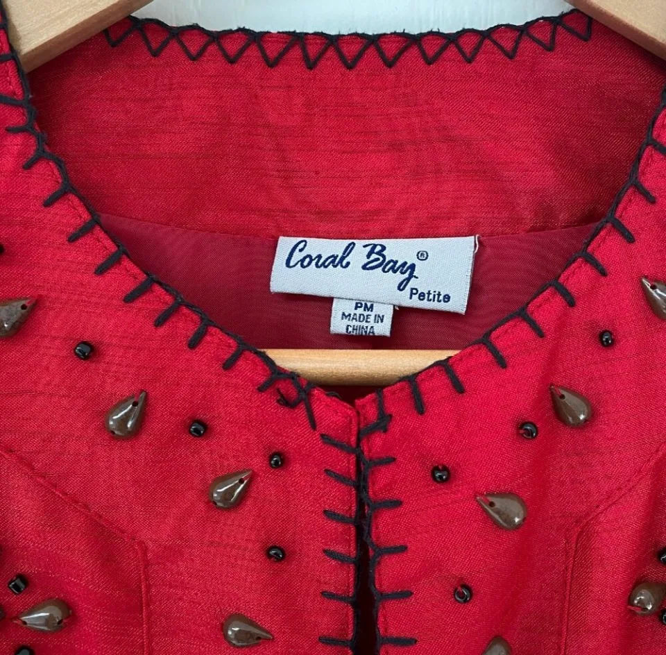 Coral Bay Red Embroidered Silk Look Jacket image indicator(2)