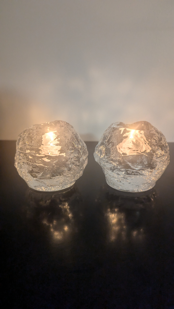 Kosta Boda Snow Ball Crystal Votive Candle Holder Pair - photo 3