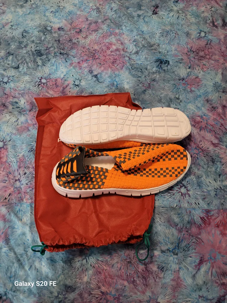 #FreecycleOrange and Black Woven Slip On Sneakers image indicator(2)